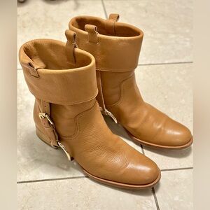 95% New Celine Camel Leather Ankle Booties